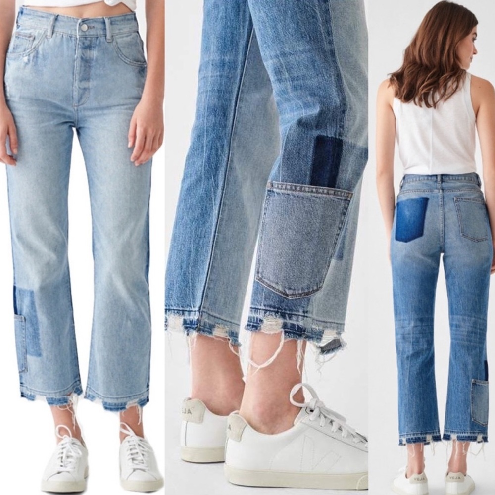 DL1961 Jerry High Rise Vintage Straight Crop Jeans Size 24 Raw Hem Premium Denim